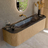 MONDIAZ KURVE-DLUX 150cm Meuble salle de bain avec module 25 G et D - couleur Oak - 1 tiroir - 2 portes - vasque BIG MEDIUM centre - sans trou de robinet - couleur Lava SW1137297