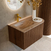 MONDIAZ KURVE-DLUX meuble de salle de bains 75cm arrondi à droite couleur noyer avec 1 tiroir et 1 porte. Lavabo GRUNNE gauche 1 trou de robinet Arena. SW1431172