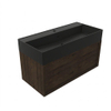 Saniclass Holz Frame Badkamermeubelset - 100x45x52cm - Legend keramische wastafel mat zwart - 1 wasbak - zonder kraangat - 1 lade - mat eiken charcoal (hout) SW1579681