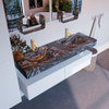 Mondiaz ALAN-DLUX Ensemble de meuble - 150cm - meuble Talc mat - 2 tiroirs - Lavabo Cloud Lava suspendu - vasque gauche et droite - 2 trous de robinet SW807978