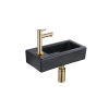 QeramiQ Fuente pack lave-mains – 37,5 x 18,5 x 9 cm – céramique noir mat – perçage à gauche – robinet doré brossé SW1232755
