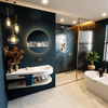 MONDIAZ RIVA Ensemble de meuble salle de bain - 120x50x5.8cm - 0 tiroirs - Talc mat - 0 trous de robinet - lavabo à droite - solid surface talc SW703353