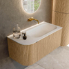 MONDIAZ KURVE Meuble de salle de bains 95 cm avec module 25 L couleur chêne avec 1 tiroir et 1 porte. Lavabo BIG SMALL à droite sans trou de robinet Talc. SW1138140