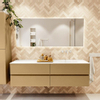 Mondiaz Vica ensemble de meuble de salle de bain - 170cm - meuble sous lavabo oro - 4 tiroirs - lavabo moon droite - sans trous de robinet - version haute de 60cm - talc SW1080989