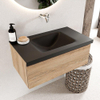 Mondiaz BUKLA Ensemble de meuble - 80x45x34cm - 0 trous de robinet - lavabo centré - solid surface - Urban - sans poignée - 1 tiroir - Mélamine - Chêne blanchi SW704790