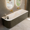 Mondiaz KURVE-DLUX Ensemble de meuble de salle de bains - 145x46x40cm - 1 tiroir - 1 porte - lavabo solid surface - double / droite - sans trou de robinet - Shadow SW1414495