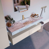 Mondiaz ALAN-DLUX Ensemble de meuble - 150cm - meuble Linen mat - 2 tiroirs - Lavabo Cloud Glace suspendu - vasque Centre - 1 trou de robinet SW805902