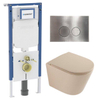 QeramiQ Dely Toiletset - 36.3x51.7cm - diepspoel - rimless - Geberit Duofix UP720 Sigma inbouwreservoir - softclose toilet zitting - steel bedieningsplaat - ronde knoppen - mat beige SW1417296