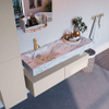Mondiaz ALAN-DLUX Ensemble de meuble - 130cm - meuble Linen mat - 2 tiroirs - Lavabo Cloud Glace suspendu - vasque Gauche - 1 trou de robinet SW805822