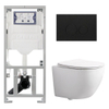 Pack WC QeramiQ Dely Swirl Compact - réservoir encastrable Geberit UP320 - avec bâti-support Burda - abattant slim - plaque de commande en plastique noir mat - boutons ronds - blanc brillant SW1592280