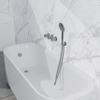 Fortifura Nebbio Ensemble robinetterie bain - mitigeur thermostatique - coude mural avec support de douchette - flexible de douche lisse - douchette ronde - Remplissage-vidage de baignoire - inox brossé PVD (inox) SW1238082