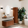 MONDIAZ THOR-DLUX 100cm meuble de salle de bains arrondi gauche + droite couleur Ruby avec 1 tiroir et 2 portes. Vasque suspendue CLOUD Droite sans trou de robinet couleur Sombra. SW1467626