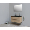 Basic Bella Meuble salle de bains avec lavabo acrylique avec miroir et éclairage Noir 100x55x46cm 2 trous de robinet Chêne SW491808