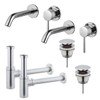 FortiFura Calvi Kit robinet lavabo - pour double vasque - robinet rehaussé - bonde clic clac - siphon design - Chrome brillant SW915322
