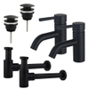 FugaFlow Eccelente Sobrado Kit robinet lavabo - pour double vasque - robinet bas - bonde clic clac - siphon design bas - Noir mat SW1124241
