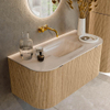 MONDIAZ KURVE-DLUX meuble de salle de bains 100cm arrondi Gauche + Droite couleur Chêne avec 1 tiroir et 2 portes. Lavabo GRUNNE Central sans trou de robinet Meli. SW1431577