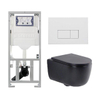 QeramiQ Dely Swirl Ensemble WC - 36.3x51.7cm - Réservoir encastré Geberit UP320 - abattant fin - Plaque de commande en métal blanc mat - Boutons rectangulaires - Noir mat SW1130203