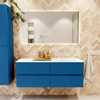 Mondiaz VICA ensemble de meuble de salle de bain - 130cm - meuble sous-vasque jeans - 4 tiroirs - lavabo moon droite - sans trous de robinet - couleur talc - miroir LED - version XL 60cm de haut SW1092163