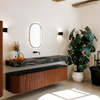 MONDIAZ THOR-DLUX Meuble de salle de bains - 190cm - arrondi gauche + droite - couleur Ruby - 2 tiroirs et 2 portes - Vasque suspendue CLOUD Milieu sans trou de robinet - couleur Lava SW1466496
