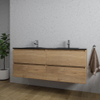 Saniclass Chaci Ensemble meuble de salle de bains - 140x46x55cm - vasque en céramique noire - 2 bassins - 2 trous de robinetterie - 4 tiroirs - chêne SW1171460