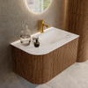 MONDIAZ KURVE-DLUX 75cm Meuble salle de bain avec module 25 G - couleur Walnut - 1 tiroir - 1 porte - vasque GRUNNE droite - 1 trou de robinet - couleur Ostra SW1137799