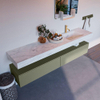 Mondiaz ALAN-DLUX Ensemble de meuble - 200cm - meuble Army mat - 2 tiroirs - Lavabo Cloud Opalo suspendu - vasque Droite - 1 trou de robinet SW807076