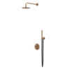 IVY Tribe Ensemble de douche pluie - encastrable - 2 voies inverseur avec robinet d'arrêt - bras mural 40 cm - pomme de douche medium 20 cm rond - support avec sortie - flexible de douche 150 cm - douchette stick - inox 316 - Cuivre mat brossé PVD SW1032215