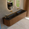 MONDIAZ KURVE 165cm Meuble salle de bain avec module 25 G - couleur Walnut - 2 tiroirs - 1 porte - vasque BIG SMALL double / droite - sans trous de robinet - Urban SW1138523