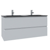 Saniclass Chaci Ensemble meuble de salle de bains - 120x46x55cm - lavabo céramique noir - 2 vasques - 2 trous de robinetterie - 2 tiroirs - blanc mat SW809405