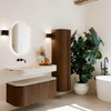 MONDIAZ THOR-DLUX 110cm meuble de salle de bains arrondi gauche + droite couleur Walnut avec 1 tiroir et 2 portes. Vasque suspendue CLOUD gauche sans trou de robinet couleur Nata. SW1462935