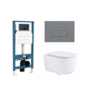 QeramiQ Dely Swirl Toiletset - inbouwreservoir Qeramiq Flush - slim zitting - kunststof licht grijze bedieningsplaat - rechthoekige knoppen - glans wit SW1578482