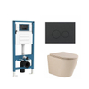 QeramiQ Dely Toiletset - inbouwreservoir Qeramiq Flush - slim zitting - kunststof mat antraciete bedieningsplaat - ronde knoppen - beige SW1578579