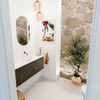 Mondiaz JOYA Meuble de toilette 123,2cm - arrondis gauche et droite couleur Shadow - Vasque FAYE position Milieu Sans trou de robinet couleur Talc SW1421460