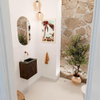 Mondiaz JOYA-DLUX 40cm toiletmeubel - kleur Walnut - Wastafel FAYE positie Rechts Zonder kraangat kleur Lava. SW1422412