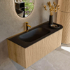 MONDIAZ KURVE 115cm Meuble salle de bain avec module 25 D - couleur Oak - 1 tiroir - 1 porte - vasque BIG SMALL gauche - 1 trou de robinet - Urban SW1138362