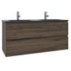 Saniclass Chaci Ensemble meuble de salle de bains - 120x46x55cm - lavabo céramique noir - 2 vasques - 2 trous de robinet - 2 tiroirs - noyer (bois) SW809404