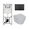 QeramiQ Luma Ensemble WC-douche - réservoir encastré Geberit UP320 - avec châssis Burda - séchoir - douchette féminine - plaque de commande métallique noire mate - boutons ronds - blanc brillant SW1472011