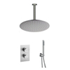 Fortifura Calvi Ensemble de douche pluie encastrable - thermostatique - bras plafond - pommeau 25cm - douchette stick - flexible lisse - Inox brossé SW1233142