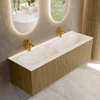 Mondiaz KURVE-DLUX Ensemble meuble de salle de bains - 140x46x40cm - 2 tiroirs - lavabo solid surface - double - 2 trous de robinet - Dusk SW1415028
