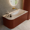 MONDIAZ KURVE-DLUX Meuble de salle de bains 105cm arrondi à gauche couleur Ruby avec 1 tiroir et 1 porte. Lavabo BIG SMALL à droite sans trou de robinet Meli. SW1432001