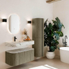 MONDIAZ THOR-DLUX 100cm meuble de salle de bains arrondi gauche + droite couleur Shadow avec 1 tiroir et 2 portes. Vasque suspendue CLOUD Gauche 1 trou de robinet couleur Glace. SW1467444