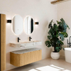 MONDIAZ THOR-DLUX Meuble de salle de bains 120cm arrondi gauche + droite couleur Oak avec 1 tiroir et 2 portes. Vasque suspendue CLOUD Double 2 trous de robinet couleur Glace. SW1463086