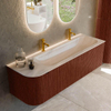 MONDIAZ KURVE-DLUX Meuble de salle de bains 145cm arrondi à gauche couleur Ruby avec 1 tiroir et 1 porte. Lavabo BIG LARGE à droite 2 trous de robinet Meli. SW1431974