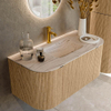MONDIAZ KURVE-DLUX 100cm meuble de salle de bains arrondi Gauche + Droite couleur Chêne avec 1 tiroir et 2 portes. Lavabo GRUNNE Central 1 trou de robinet Nata. SW1432063