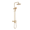 Fortifura Calvi Ensemble douche pluie - thermostatique - douche de tête 25cm - flexible métallique - douchette ronde - bec baignoire pivotant - Laiton brossé PVD (Or) SW1592513