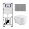 QeramiQ Dely Swirl Toiletset - 36.3x51.7cm - Geberit UP320 inbouwreservoir - met Burda frame - slim zitting - bedieningsplaat licht grijs - ronde knoppen - mat wit SW1164797