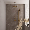 Brauer Gold Edition Ensemble de douche pluie encastré - douche principale 30cm - bras plafond 20cm - 3 boutons lisses - douchette ronde 3 positions - PVD - or brossé SW547657