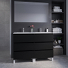Saniclass Chaci PLUS Meuble de salle de bain - 120x86x46cm - lavabo en céramique blanc - 2 vasques - 2 trous de robinet - 6 tiroirs - miroir rectangulaire - noir mat SW926325