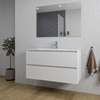 Saniclass Chaci Meuble de salle de bain - 100x46x55cm - lavabo en céramique blanc - 1 vasque ovale - 1 trou de robinet - 2 tiroirs - miroir rectangulaire - blanc mat SW724532