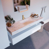 Mondiaz ALAN-DLUX Ensemble de meuble - 150cm - meuble Talc mat - 1 tiroir - Lavabo Cloud Ostra suspendu - vasque Centre - 1 trou de robinet SW806807